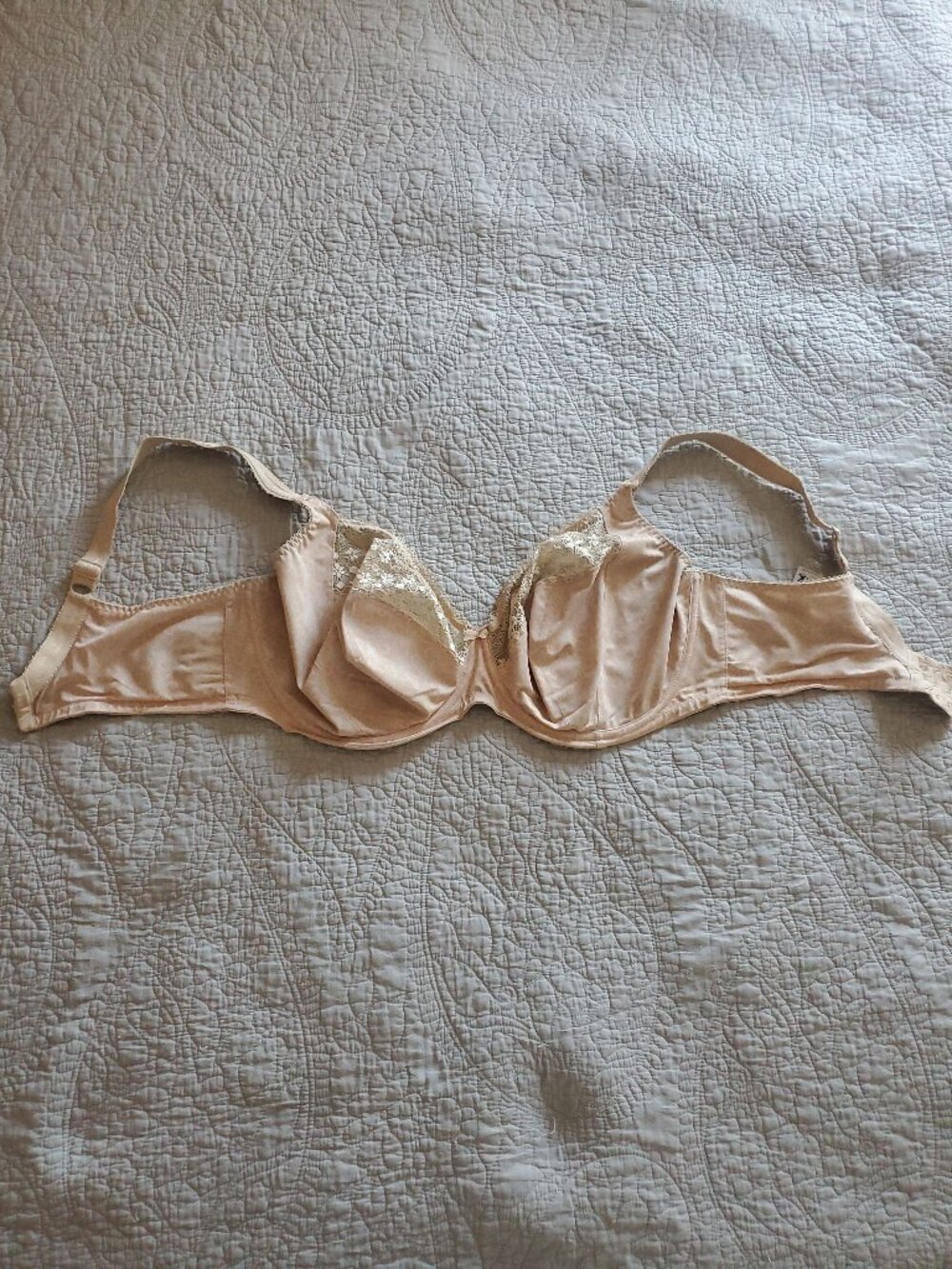 Tan Bra with Little Center Bow and Lace Detail